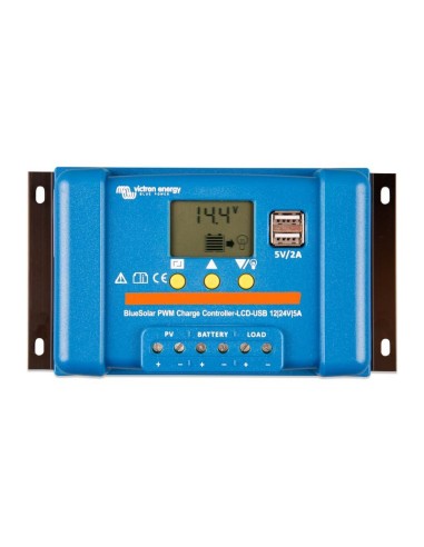 BlueSolar PWM Charge Controller 5A 12/24V LCD Display and USB Victron Energy - SCC010005050