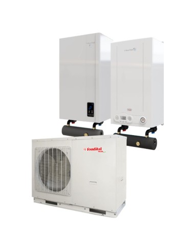 Sistema ibrido compatto monofase pompa di calore da 6kW Procida AWM X6 e caldaia a condensazione Formentera KC 32 S FONDITAL | P